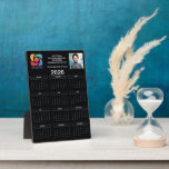 Custom Black 2026 Company Calendar Business Logo フォトプラーク<br><div class="desc">This black and white business calendar plaque is custom made with your professional company name and office contact details. This chic vertical calendar features your logo on one side of the top and personalized professional photo on the other. Contemporary marketing item for a corporation in 2026.</div>