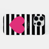 Custom Black and White Bold Striped Pink Heart  iPhoneケース (裏面横)