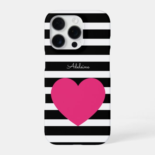 Custom Black and White Bold Striped Pink Heart  iPhoneケース (裏面)
