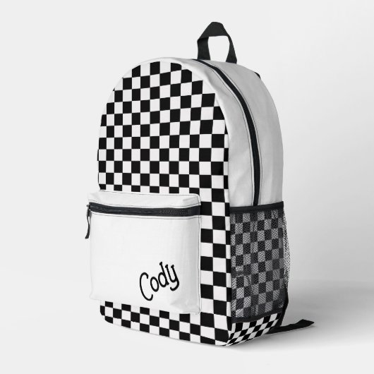Custom Black and White Checkered  プリントバックパック (裏面右端)