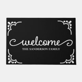 Custom Black and White Welcome ドアマット