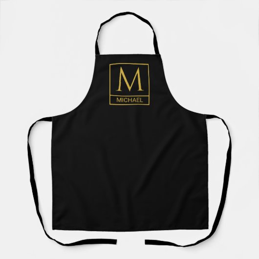 Custom Black Apron Personalized with Name and Init エプロン (正面)