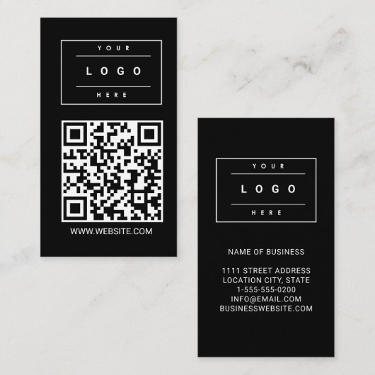 Custom Black Business Logo and Website QR Code 名刺 (正面/裏面)