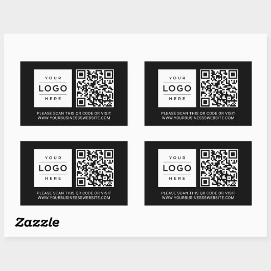 Custom Black Business Logo and Website QR Code 長方形シール (シート)