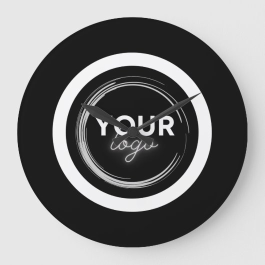 Custom Black Business Logo Branded Company ラージ壁時計 (正面)