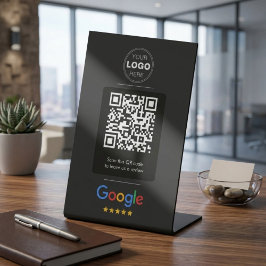 Custom Black Business Review QR Code Logo 台座サイン