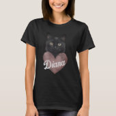Custom Black Cat Heart T-Shirt – Personalized Name Tシャツ (正面)