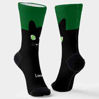 Custom Black Cat Photo Socks with Name - Cat Lover ソックス
