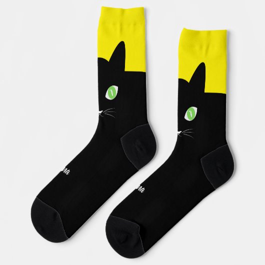 Custom Black Cat Photo Socks with Name - Cat Lover ソックス (左)
