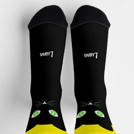 Custom Black Cat Photo Socks with Name - Cat Lover ソックス (上部)