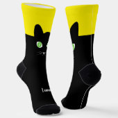 Custom Black Cat Photo Socks with Name - Cat Lover ソックス (傾斜あり)