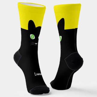 Custom Black Cat Photo Socks with Name - Cat Lover ソックス