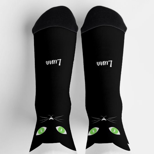 Custom Black Cat Photo Socks with Name - Cat Lover ソックス (上部)