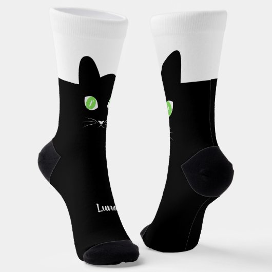 Custom Black Cat Photo Socks with Name - Cat Lover ソックス (傾斜あり)