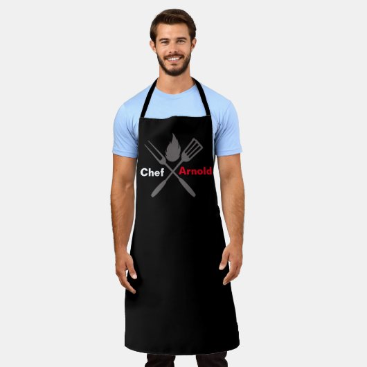Custom Black Chef Apron | Personalize With Name エプロン (着用した状態)
