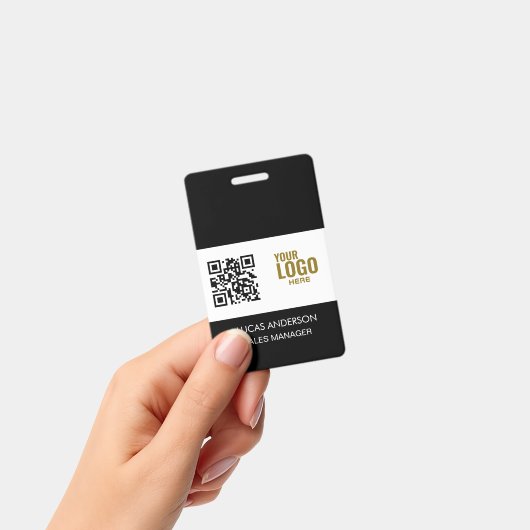 Custom Black Company Logo Name Title Bar Code バッジ (手持ち)
