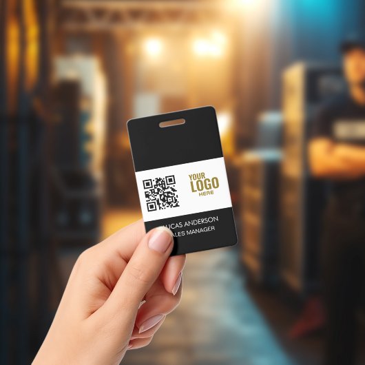 Custom Black Company Logo Name Title Bar Code バッジ (Concert)