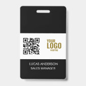 Custom Black Company Logo Name Title Bar Code バッジ (Front)