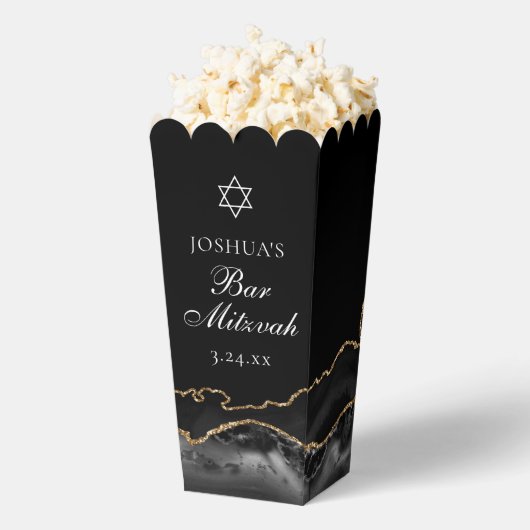 Custom Black Gold Bar Mitzvah Party Popcorn フェイバーボックス (はじけた状態)