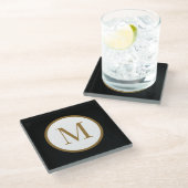 Custom Black & Gold Center Seal Monogram ガラスコースター (アングル)