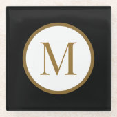 Custom Black & Gold Center Seal Monogram ガラスコースター (正面)