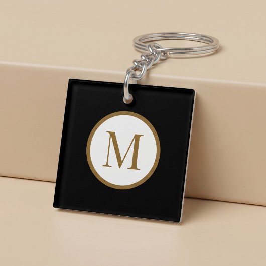 Custom Black & Gold Center Seal Monogram キーホルダー
