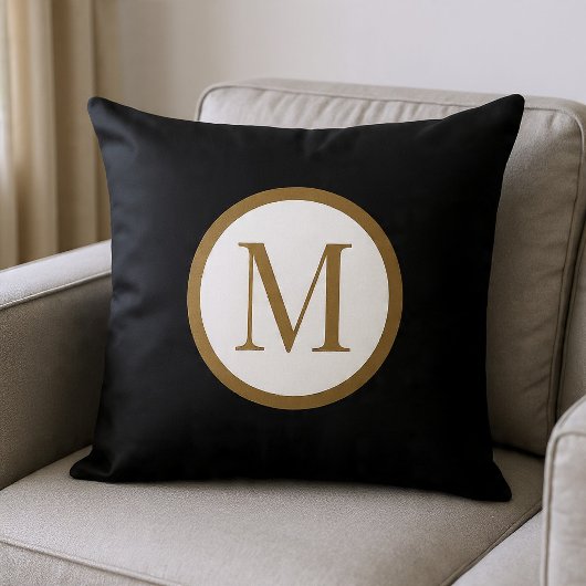 Custom Black & Gold Center Seal Monogram クッション