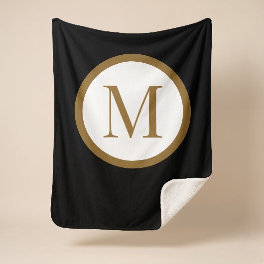 Custom Black & Gold Center Seal Monogram シェルパブランケット
