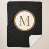 Custom Black & Gold Center Seal Monogram シェルパブランケット (正面)