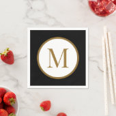 Custom Black & Gold Center Seal Monogram スタンダードカクテルナプキン (インサイチュ)