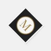 Custom Black & Gold Center Seal Monogram スタンダードカクテルナプキン (角)