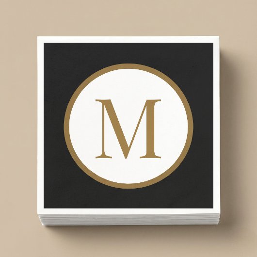 Custom Black & Gold Center Seal Monogram スタンダードカクテルナプキン