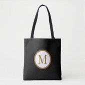 Custom Black & Gold Center Seal Monogram トートバッグ (正面)