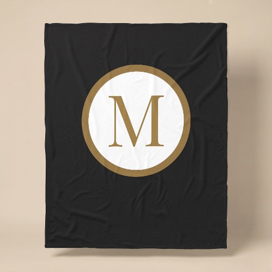 Custom Black & Gold Center Seal Monogram フリースブランケット