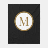 Custom Black & Gold Center Seal Monogram フリースブランケット (正面)