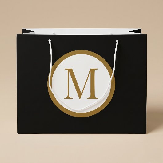 Custom Black & Gold Center Seal Monogram ラージペーパーバッグ