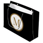 Custom Black & Gold Center Seal Monogram ラージペーパーバッグ (正面アングル)