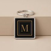 Custom Black & Gold Framed Monogram キーホルダー