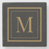 Custom Black & Gold Framed Monogram ストーンコースター (正面)