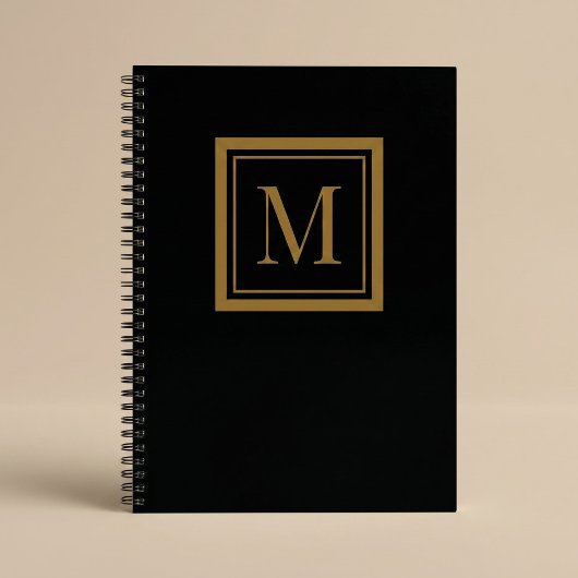 Custom Black & Gold Framed Monogram ノートブック