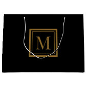 Custom Black & Gold Framed Monogram ラージペーパーバッグ (正面)