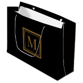 Custom Black & Gold Framed Monogram ラージペーパーバッグ (正面アングル)