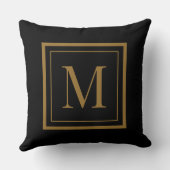 Custom Black & Gold Framed Monogram Throw Pillow クッション (裏面)