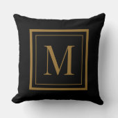 Custom Black & Gold Framed Monogram Throw Pillow クッション (正面)