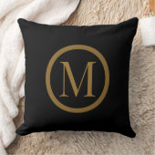 Custom Black & Gold Framed Monogram Throw Pillow クッション (ブランケット)
