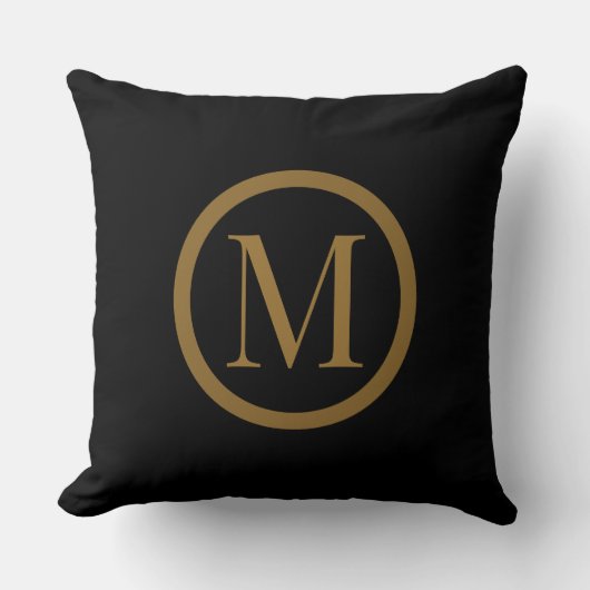 Custom Black & Gold Framed Monogram Throw Pillow クッション (正面)