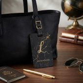 Custom Black & Gold Marble Monogram ラゲッジタグ