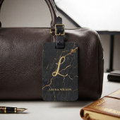 Custom Black & Gold Marble Monogram ラゲッジタグ