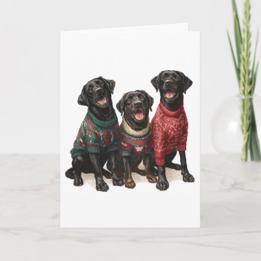 Custom Black Lab Christmas Ugly Sweater Holiday カード (正面)