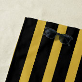 Custom Black M Gold Striped Beach Towel with Name ビーチタオル (インサイチュ)